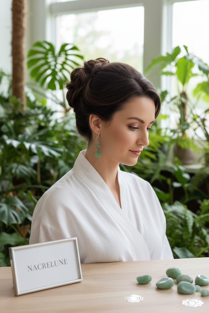 Boucles d'Oreilles Aventurine Pierre Naturelle Verte nacrelune.com boucles d'oreille