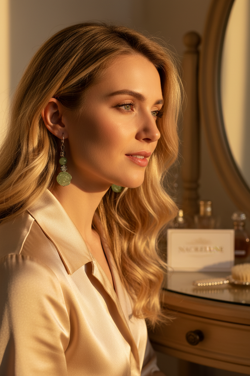 Boucles d'Oreilles Aventurine Pierre Naturelle Verte nacrelune.com boucles d'oreille