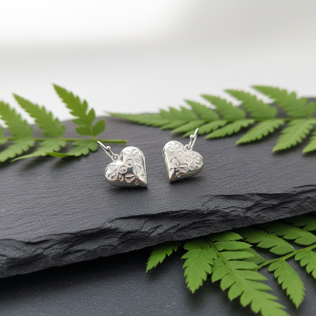 Boucles d’oreille en argent en forme de coeur nacrelune.com boucles d'oreille