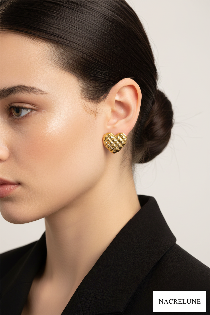 Boucles d'Oreille Cœur Matelassé Plaqué Or – Puffy Heart | NACRELUNE NACRELUNE boucles d'oreille