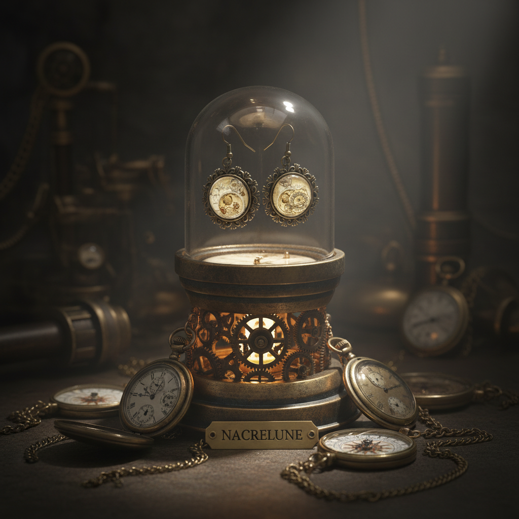 Boucles d’oreille avec camée steampunk nacrelune.com boucles d'oreille