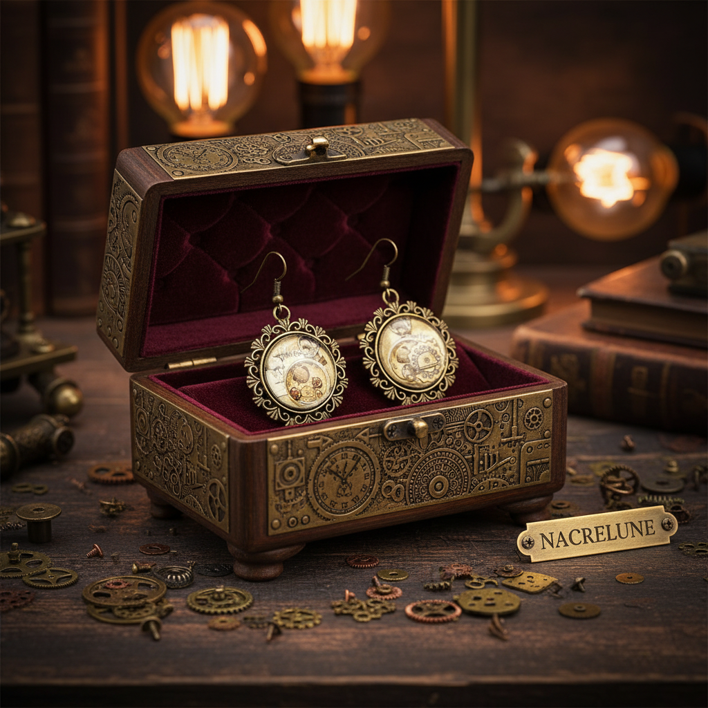 Boucles d’oreille avec camée steampunk nacrelune.com boucles d'oreille
