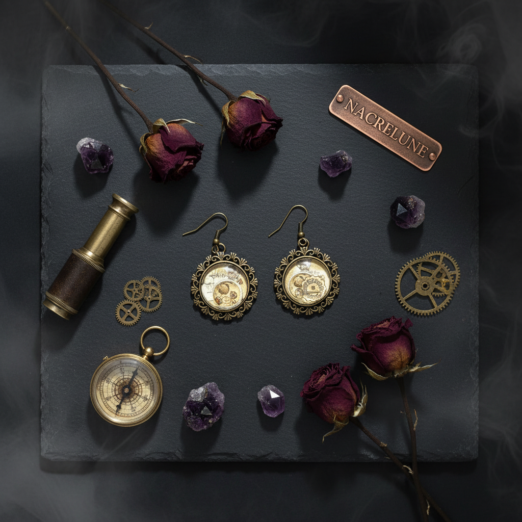Boucles d’oreille avec camée steampunk nacrelune.com boucles d'oreille