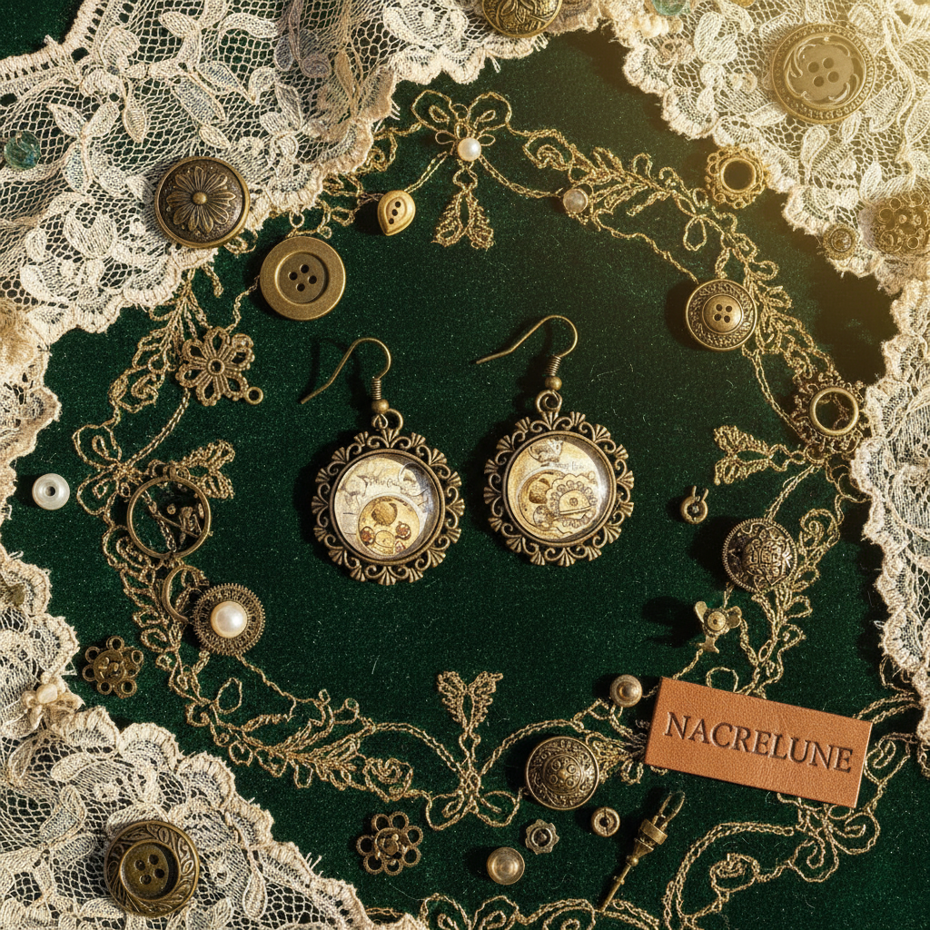 Boucles d’oreille avec camée steampunk nacrelune.com boucles d'oreille