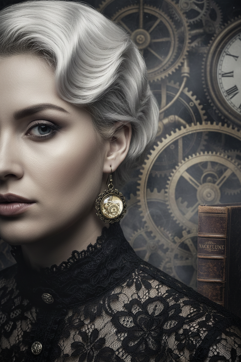 Boucles d’oreille avec camée steampunk nacrelune.com boucles d'oreille