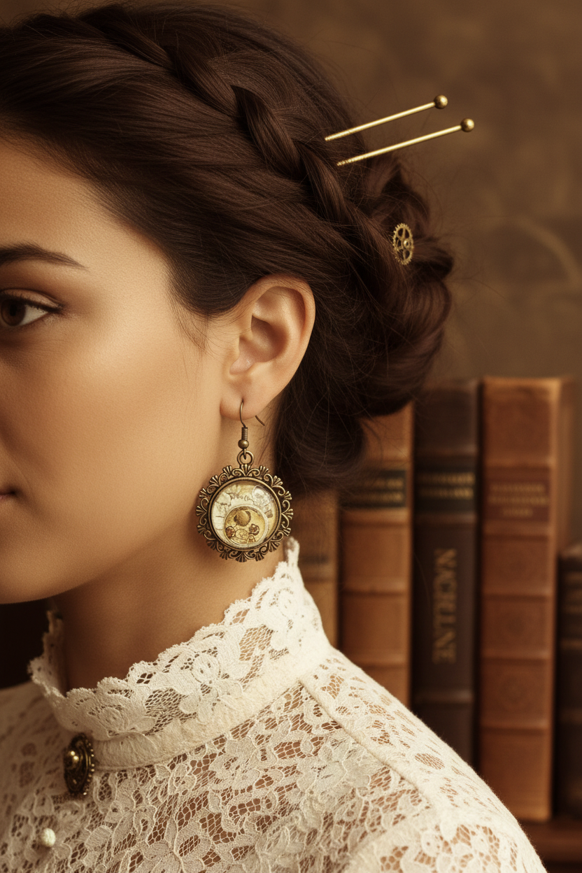 Boucles d’oreille avec camée steampunk nacrelune.com boucles d'oreille