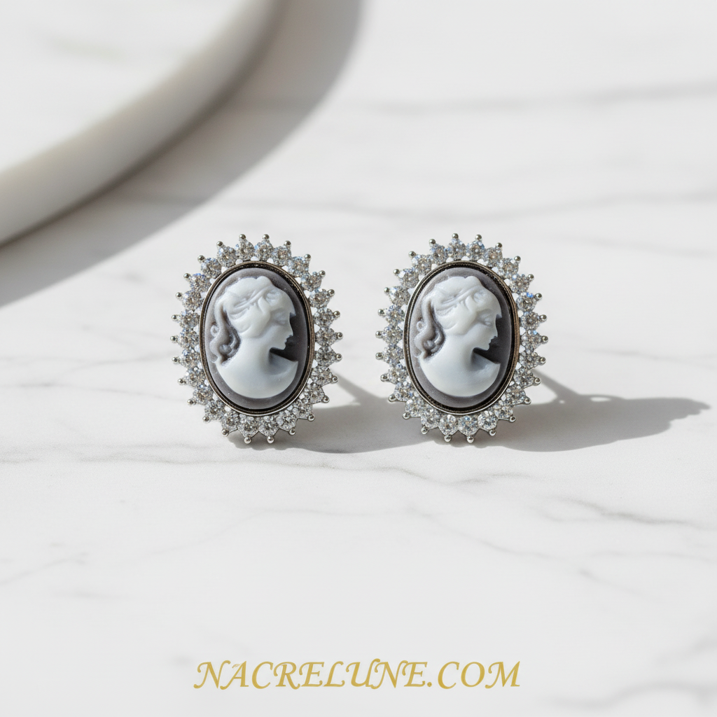 Boucles d'oreille camée fantaisie NACRELUNE boucles d'oreille