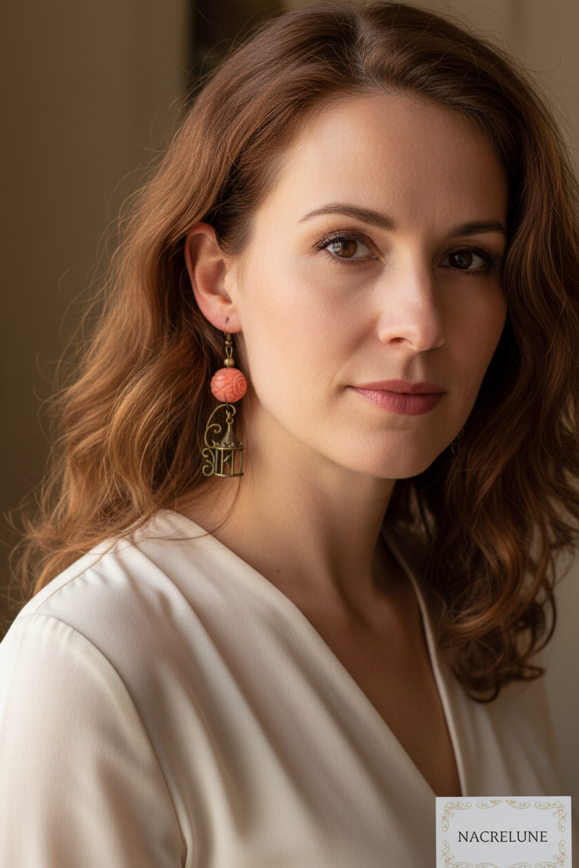 Boucles d'Oreilles Imitation Corail Rouge Élégant nacrelune.com boucles d'oreille