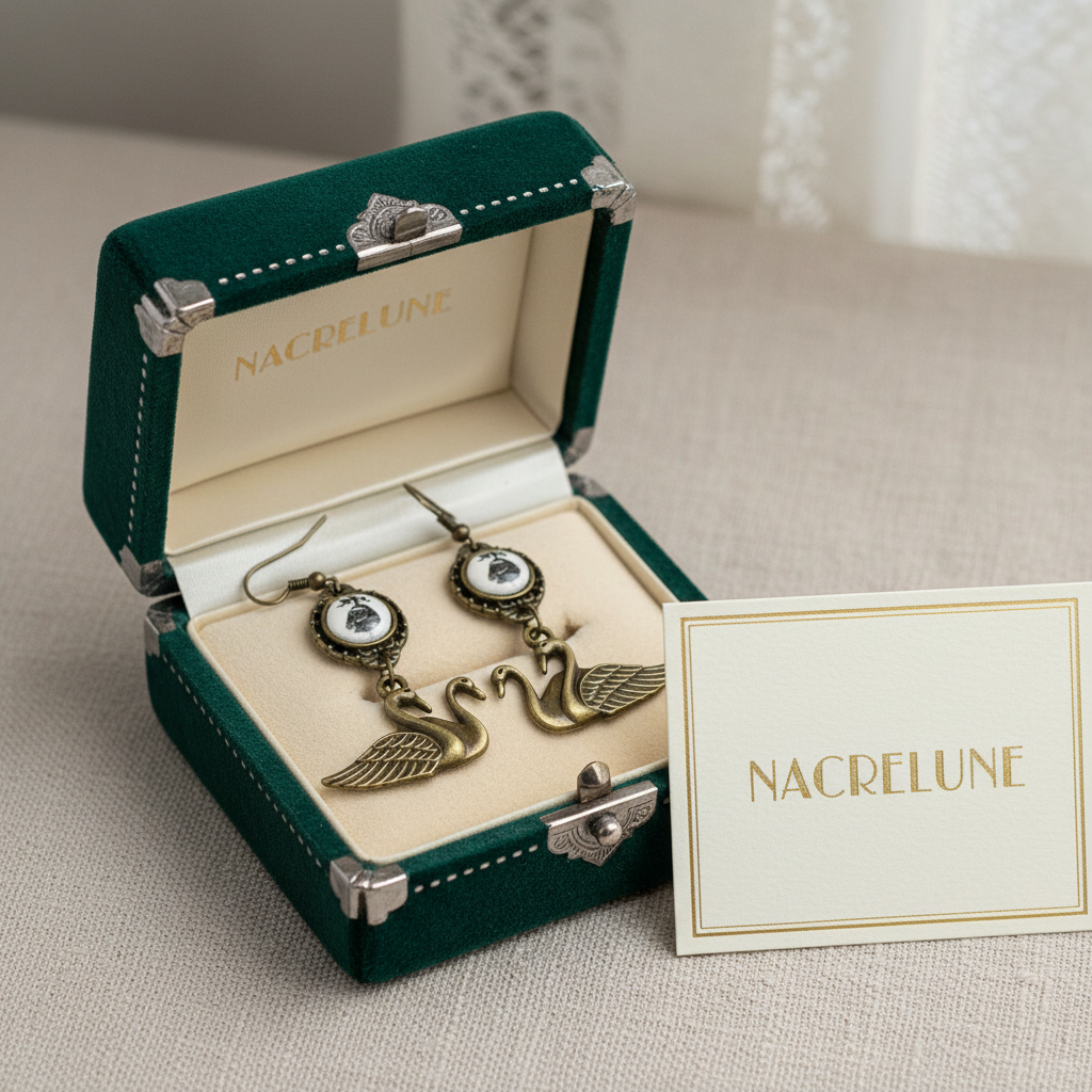 Boucles d’oreille cygnes avec camée nacrelune.com boucles d'oreille