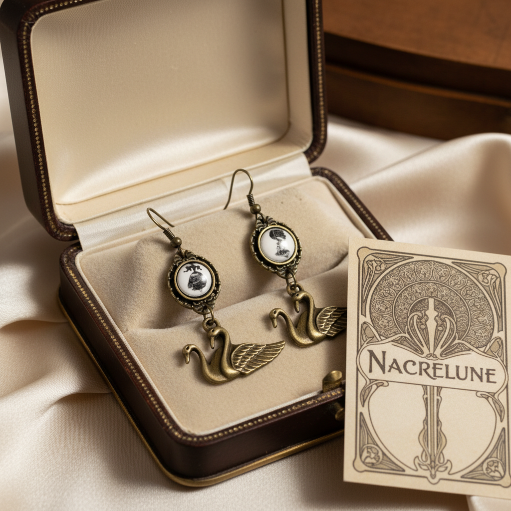 Boucles d’oreille cygnes avec camée nacrelune.com boucles d'oreille