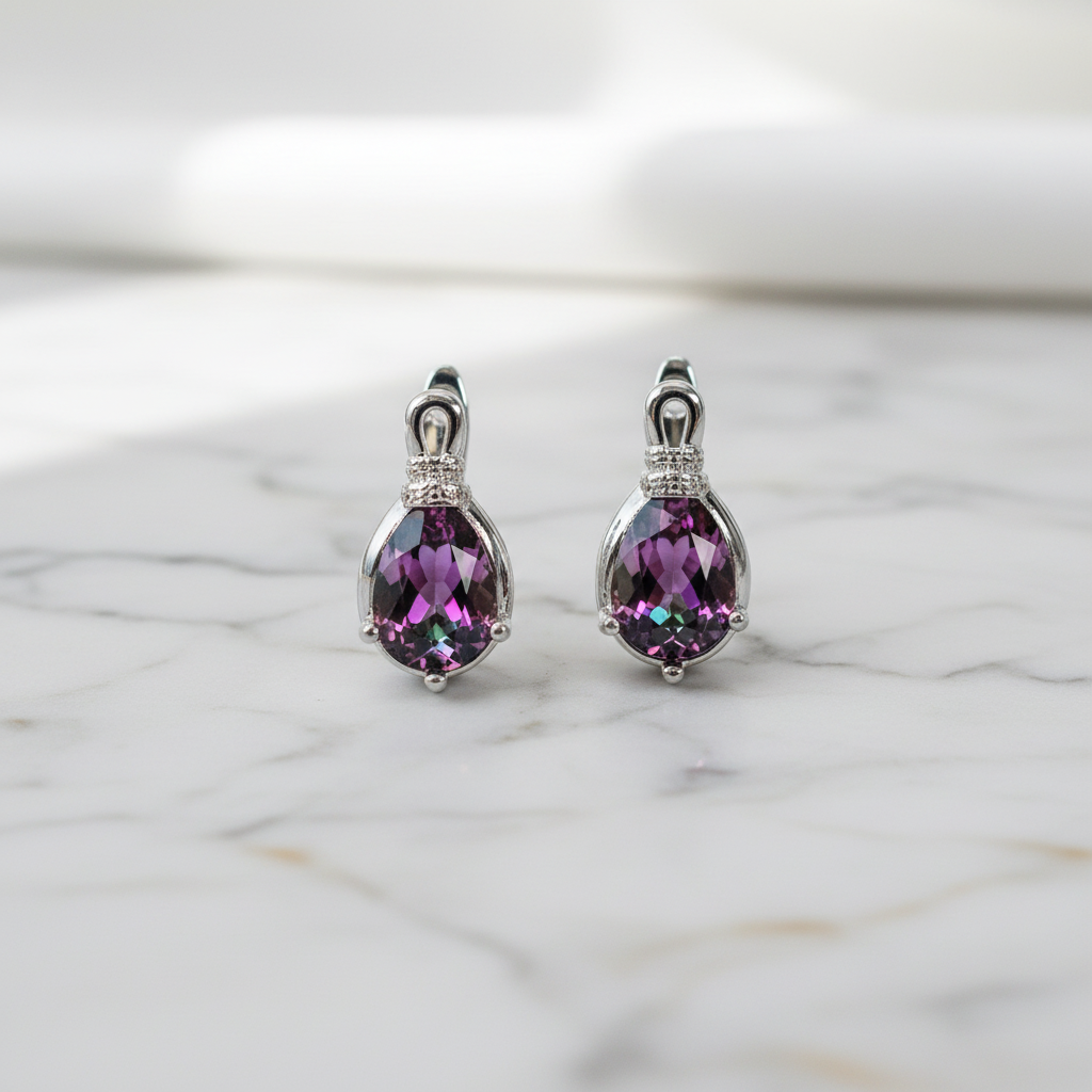 Boucles d’oreille en argent avec topazes taillées traitées nacrelune.com boucles d'oreille