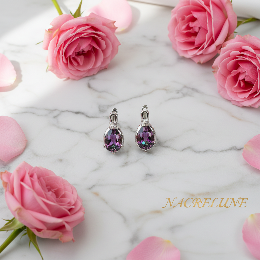 Boucles d’oreille en argent avec topazes taillées traitées nacrelune.com boucles d'oreille