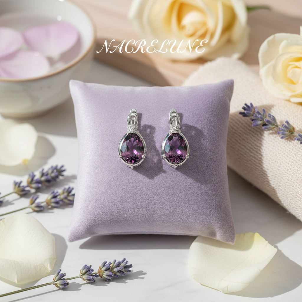 Boucles d’oreille en argent avec topazes taillées traitées nacrelune.com boucles d'oreille