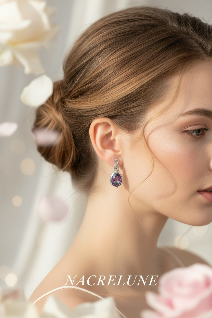 Boucles d’oreille en argent avec topazes taillées traitées nacrelune.com boucles d'oreille