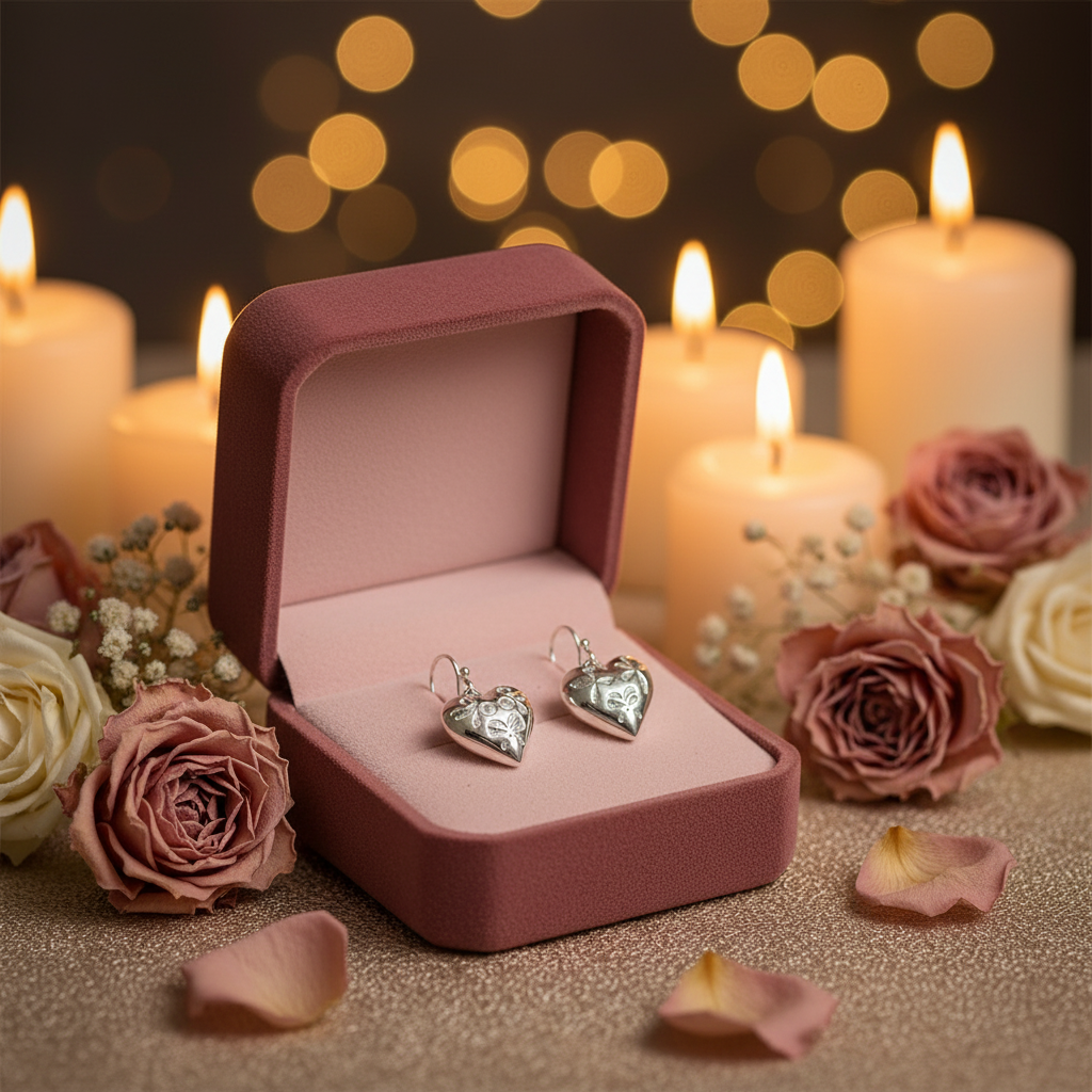 Boucles d’oreille en argent en forme de coeur nacrelune.com boucles d'oreille