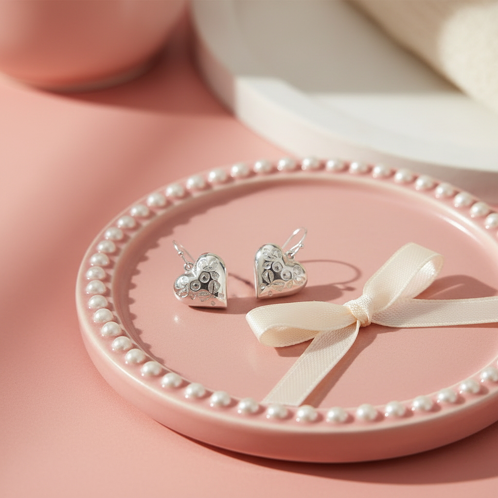 Boucles d’oreille en argent en forme de coeur nacrelune.com boucles d'oreille