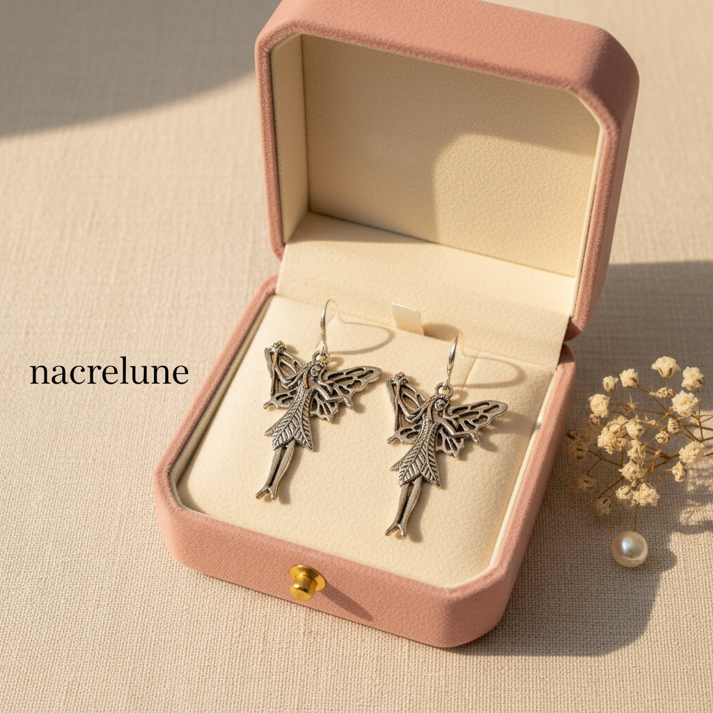 Boucles d'Oreille Fée Argentée Style Art Nouveau | Bijou Féerique – Nacrelune NACRELUNE boucles d'oreille