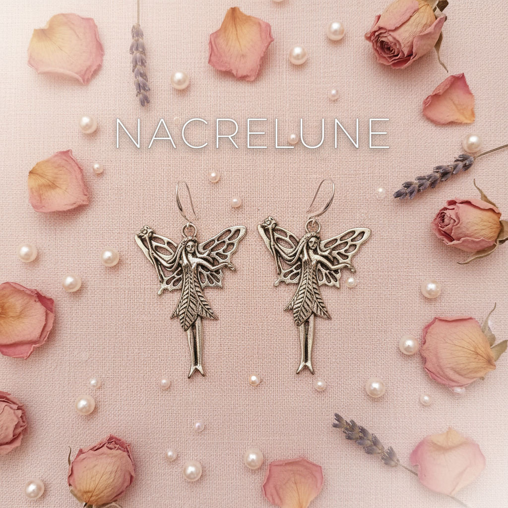 Boucles d'Oreille Fée Argentée Style Art Nouveau | Bijou Féerique – Nacrelune NACRELUNE boucles d'oreille
