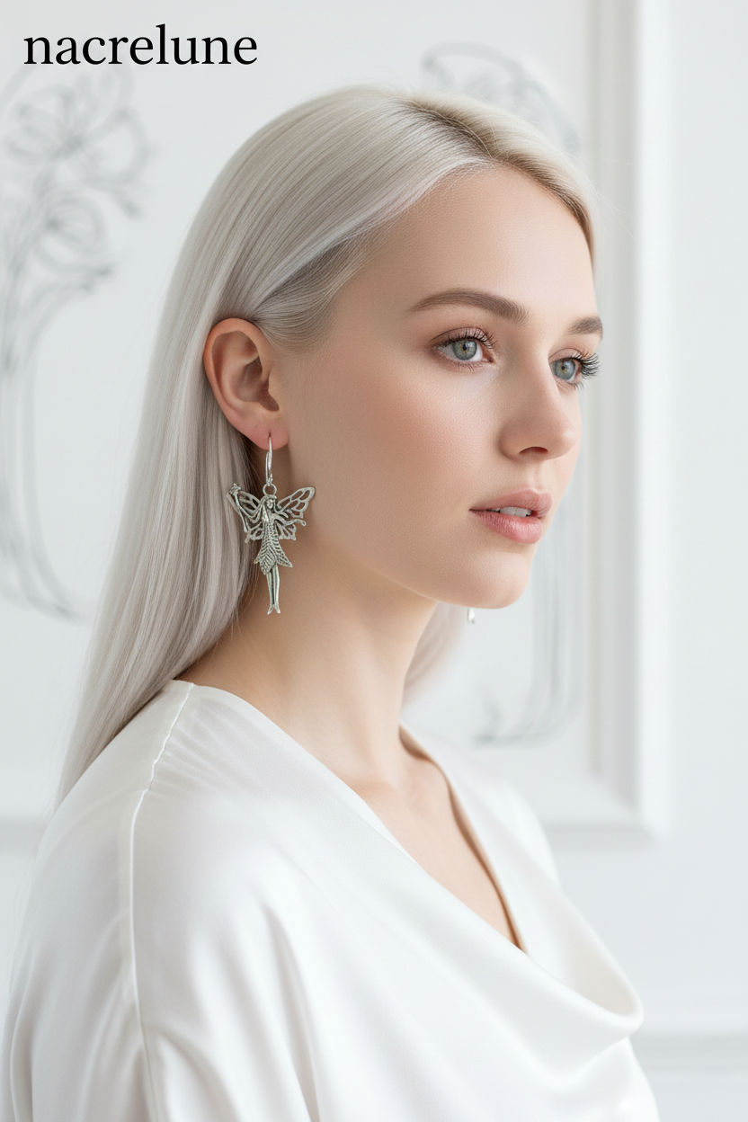 Boucles d'Oreille Fée Argentée Style Art Nouveau | Bijou Féerique – Nacrelune NACRELUNE boucles d'oreille