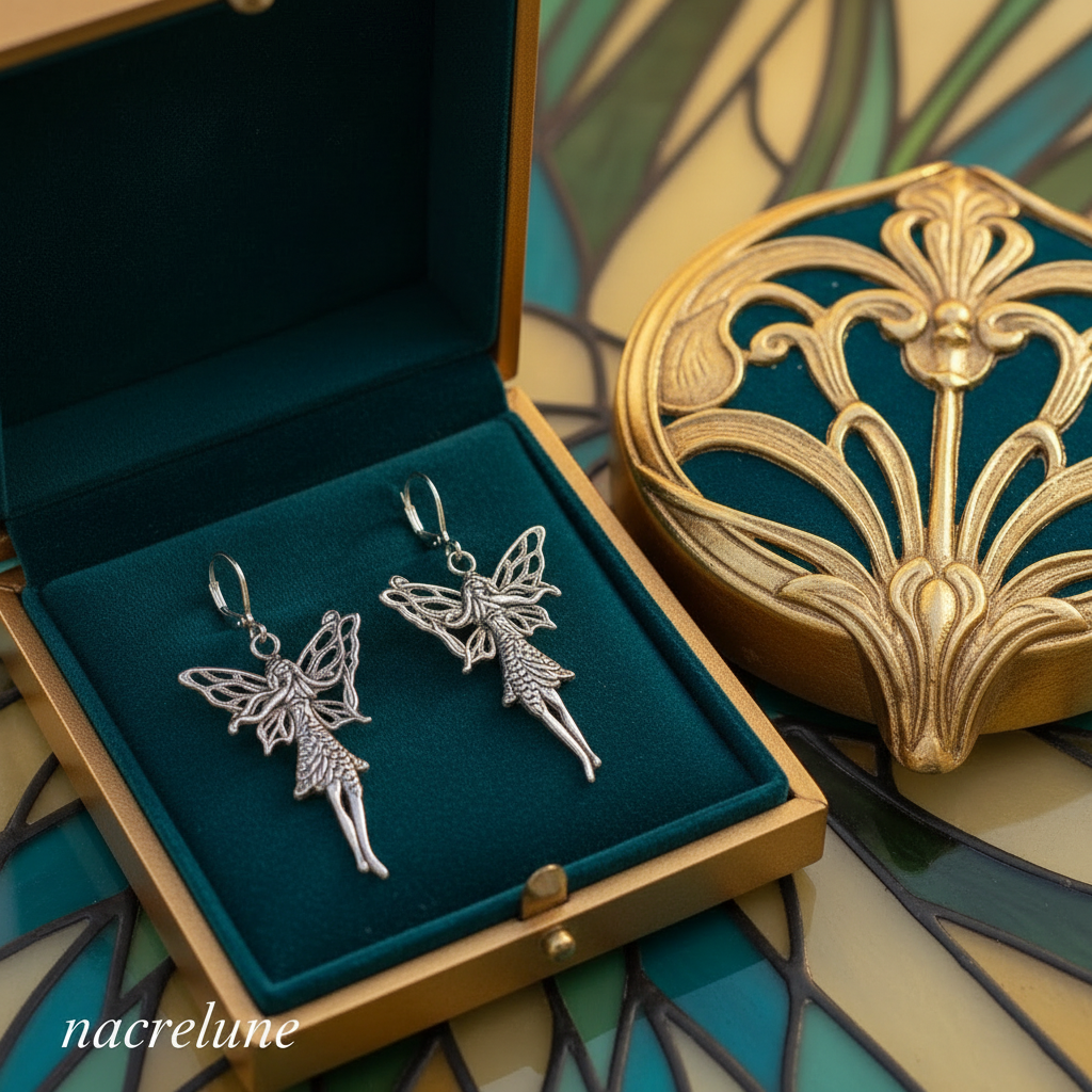 Boucles d'Oreille Fée Argentée Style Art Nouveau | Bijou Féerique – Nacrelune NACRELUNE boucles d'oreille