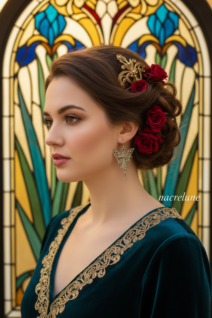 Boucles d'Oreille Fée Argentée Style Art Nouveau | Bijou Féerique – Nacrelune NACRELUNE boucles d'oreille