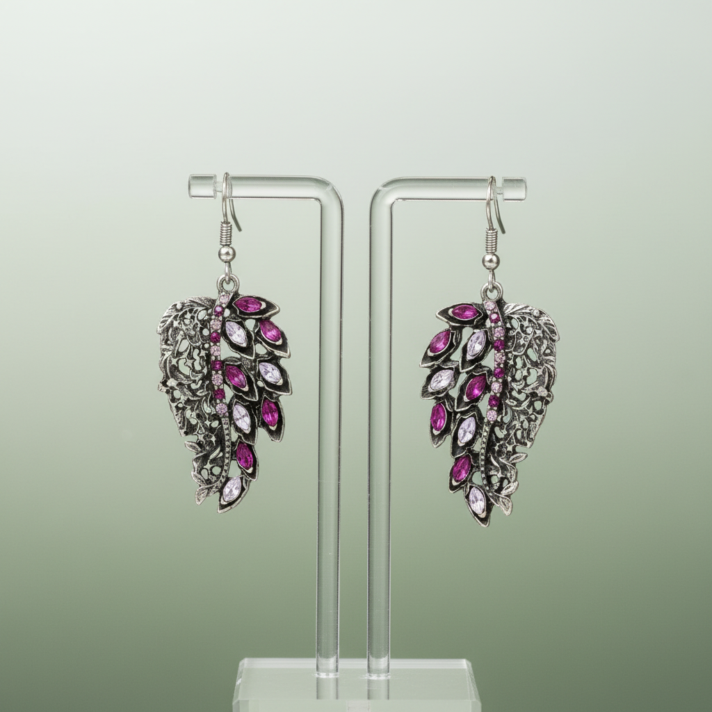 Boucles d'oreille fantaisie strass en forme de feuilles nacrelune.com boucles d'oreille