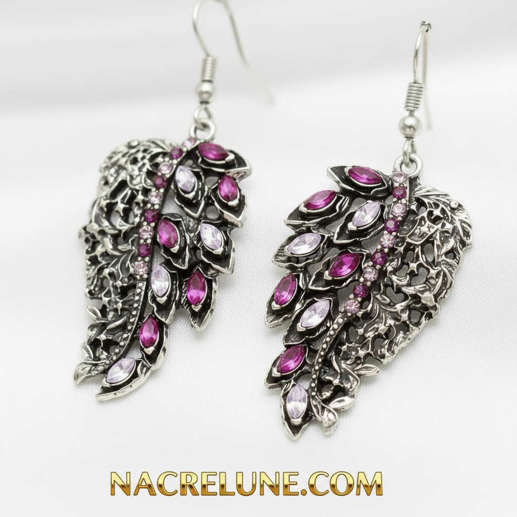 Boucles d'oreille fantaisie strass en forme de feuilles nacrelune.com boucles d'oreille