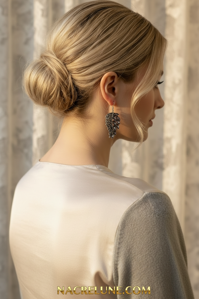 Boucles d'oreille fantaisie strass en forme de feuilles NACRELUNE boucles d'oreille