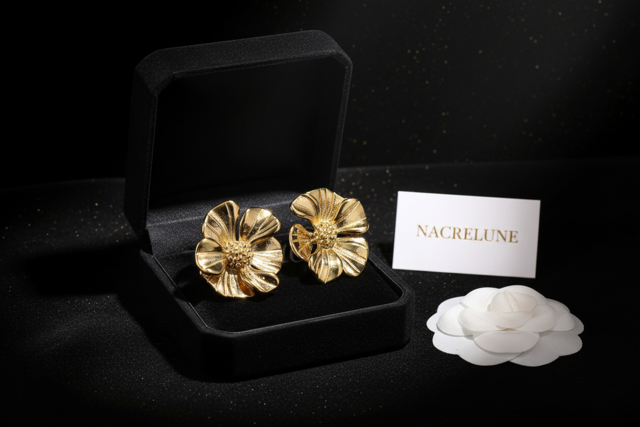 Boucles d'Oreille Fleur Plaqué Or – Pétales Sculptés | NACRELUNE NACRELUNE boucles d'oreille