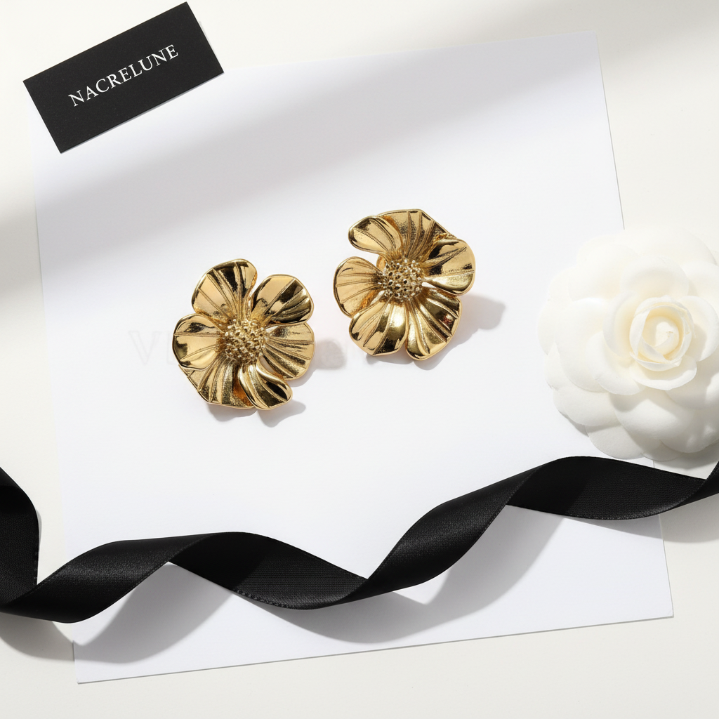 Boucles d'Oreille Fleur Plaqué Or – Pétales Sculptés | NACRELUNE NACRELUNE boucles d'oreille