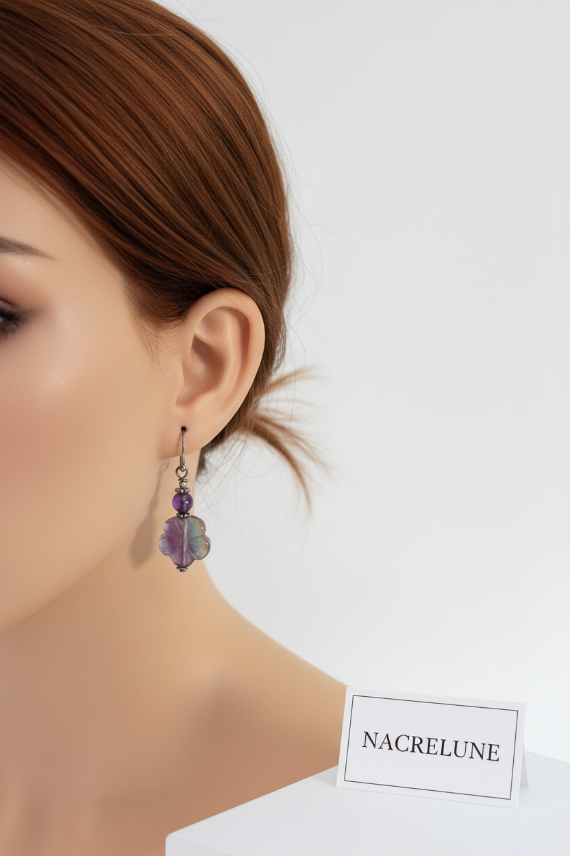 Boucles d'Oreilles Fluorine Pierre Naturelle Multicolore nacrelune.com boucles d'oreille