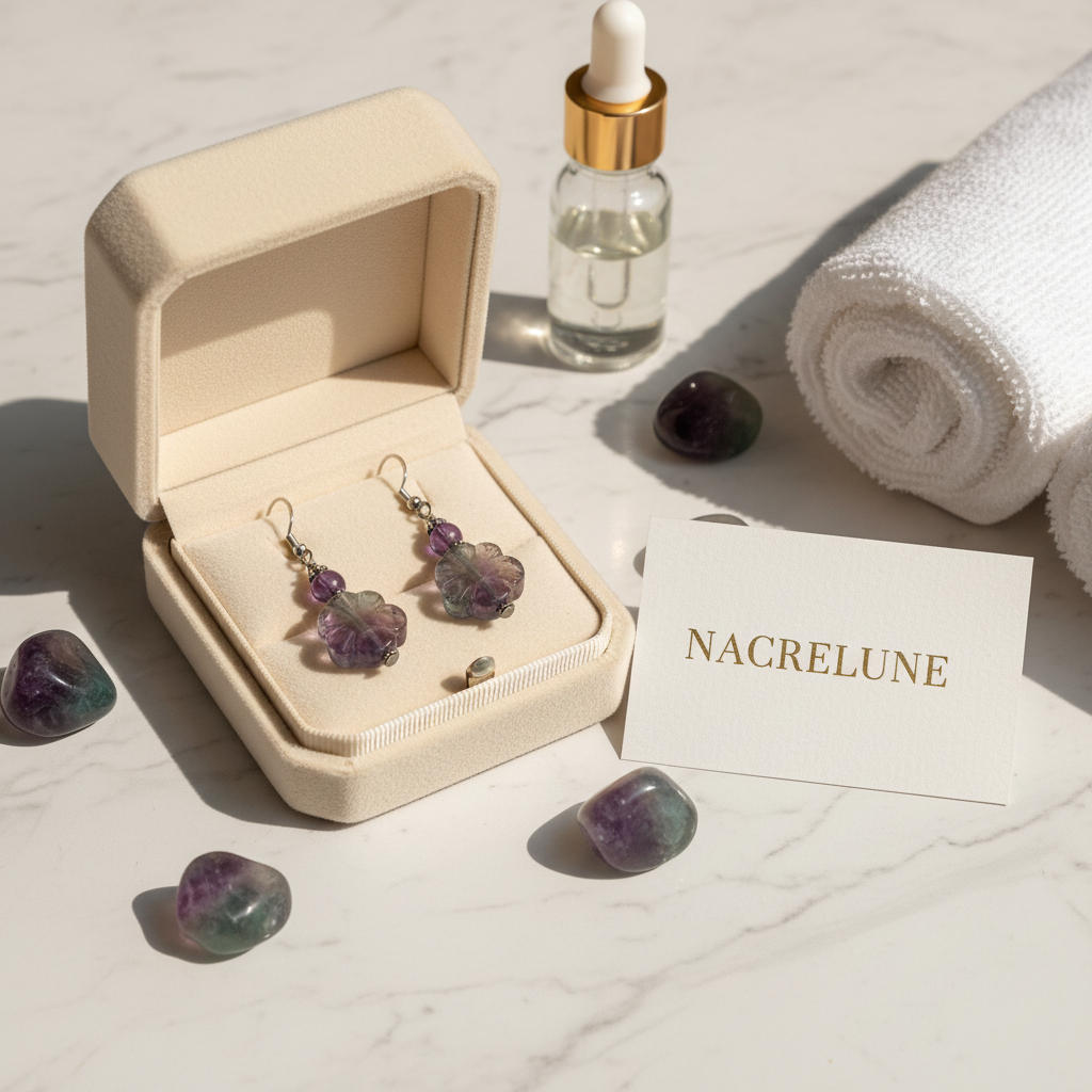 Boucles d'Oreilles Fluorine Pierre Naturelle Multicolore nacrelune.com boucles d'oreille