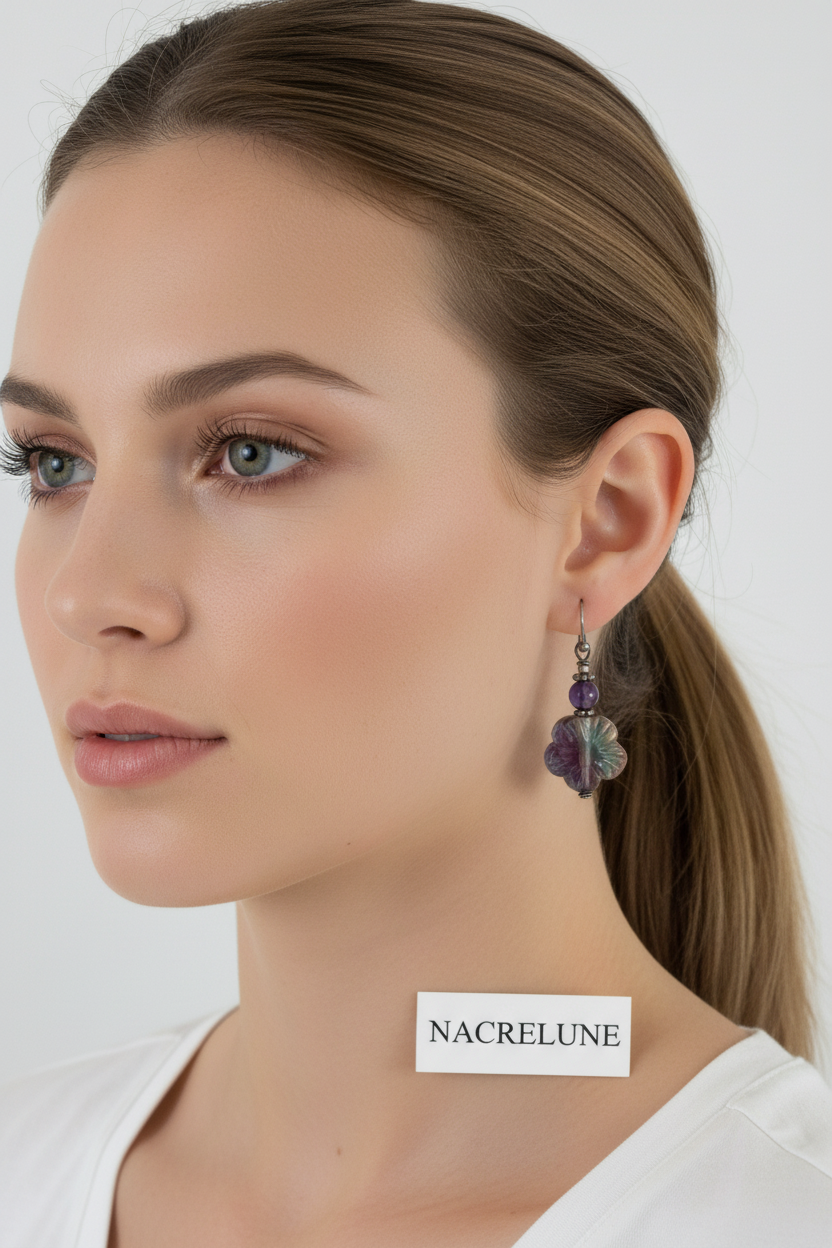 Boucles d'Oreilles Fluorine Pierre Naturelle Multicolore nacrelune.com boucles d'oreille