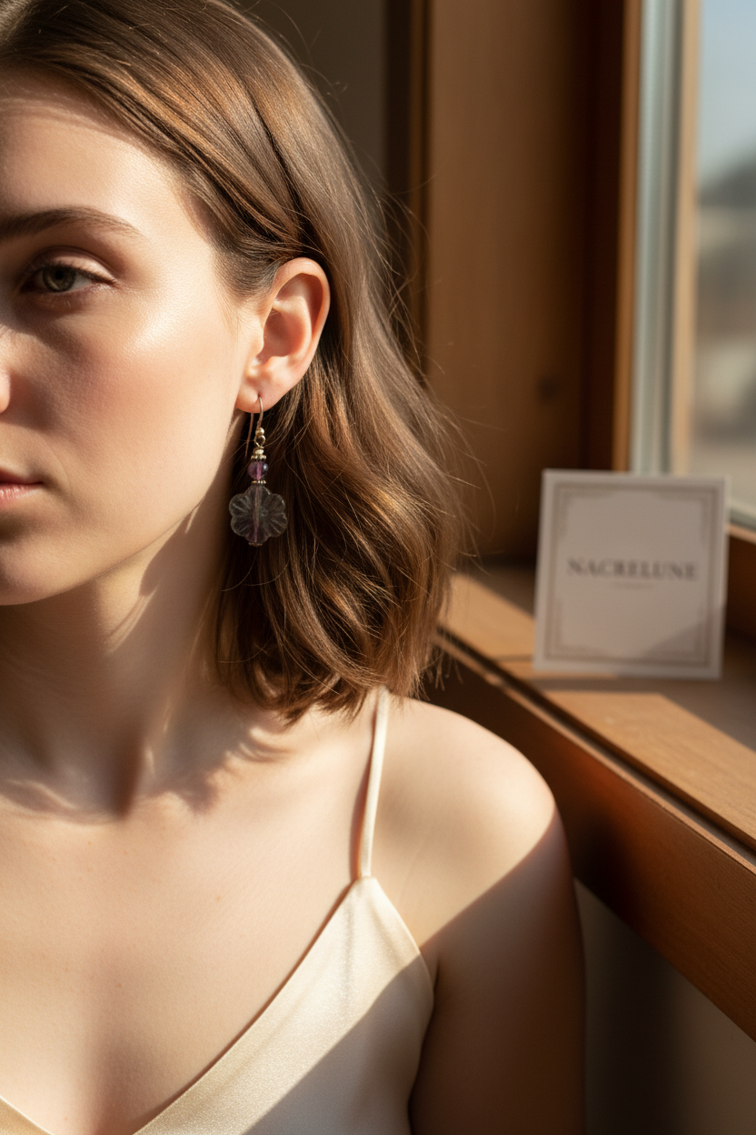 Boucles d'Oreilles Fluorine Pierre Naturelle Multicolore nacrelune.com boucles d'oreille