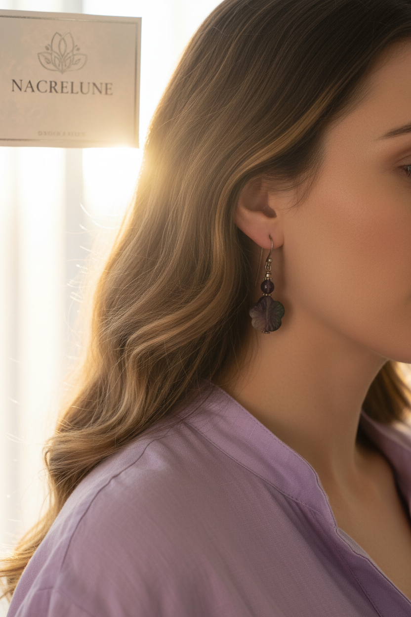 Boucles d'Oreilles Fluorine Pierre Naturelle Multicolore nacrelune.com boucles d'oreille