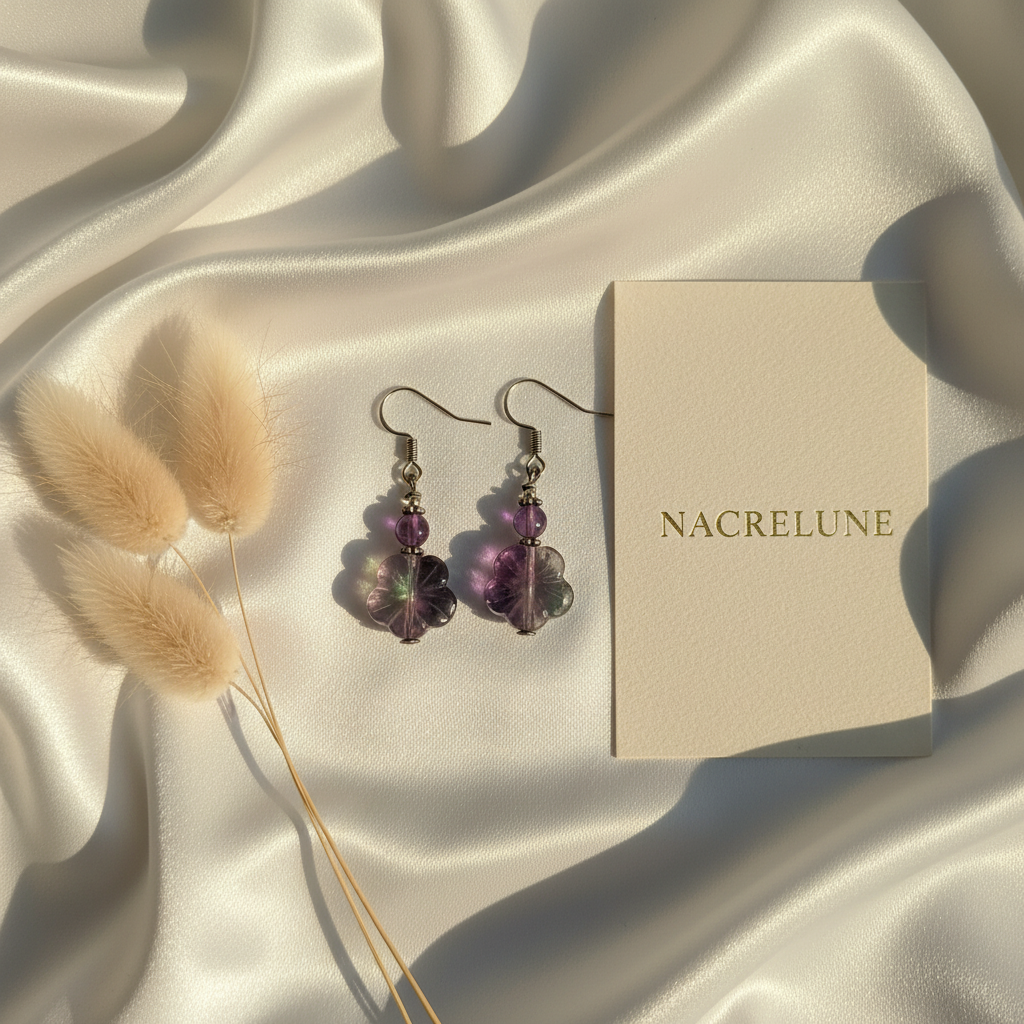 Boucles d'Oreilles Fluorine Pierre Naturelle Multicolore nacrelune.com boucles d'oreille