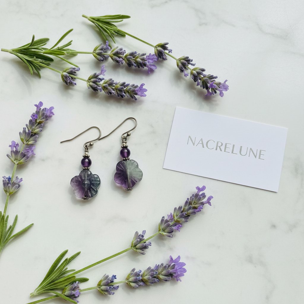 Boucles d'Oreilles Fluorine Pierre Naturelle Multicolore nacrelune.com boucles d'oreille