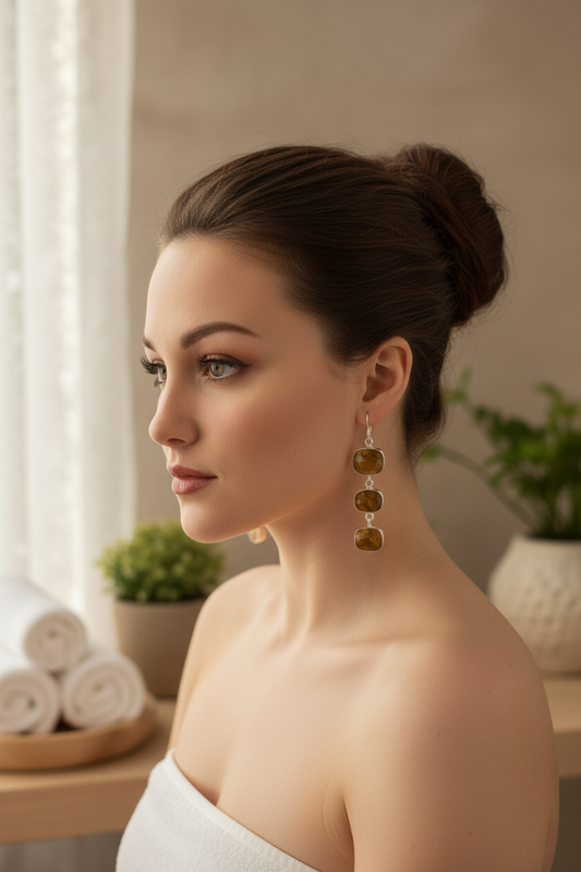 Boucles d'oreille en argent avec oeil du tigre taillé NACRELUNE boucles d'oreille