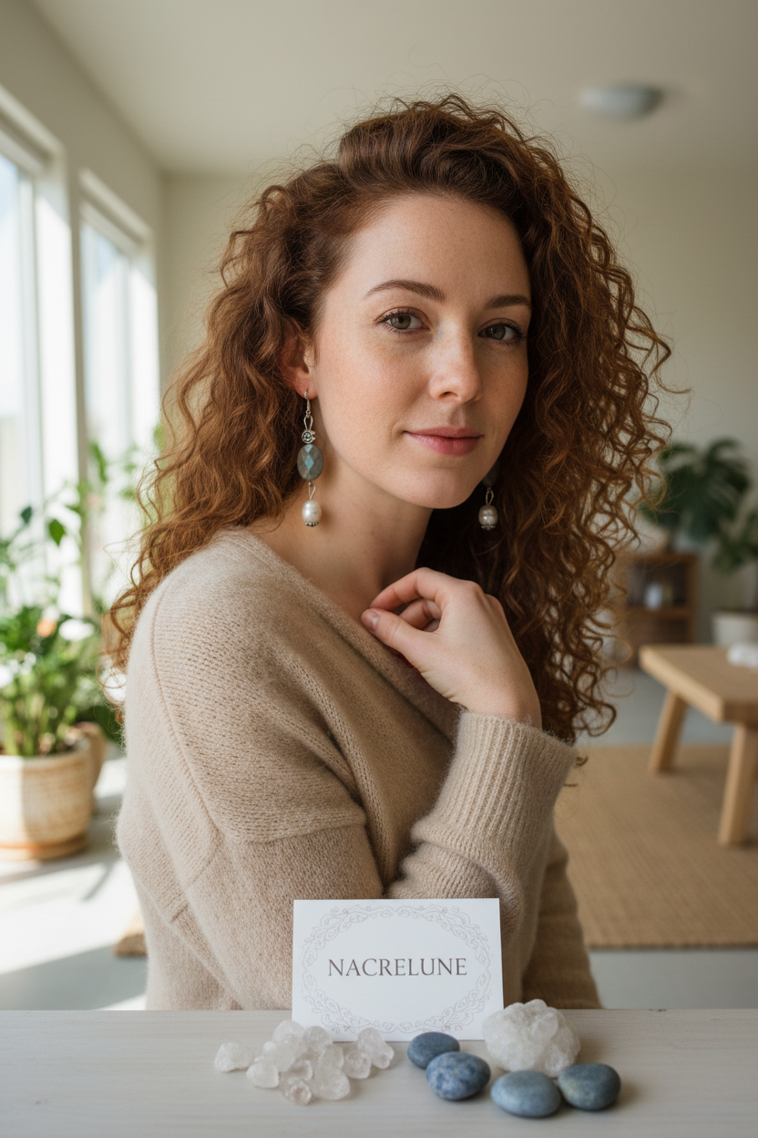 Boucles d'Oreilles Labradorite Perles Culture Naturelles nacrelune.com boucles d'oreille