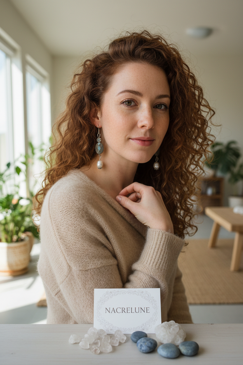 Boucles d'Oreilles Labradorite Perles Culture Naturelles nacrelune.com boucles d'oreille