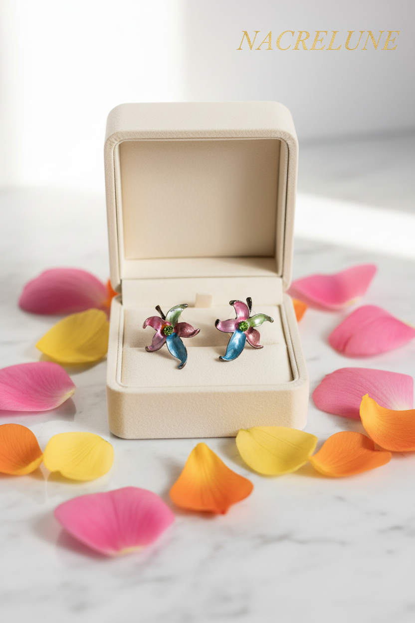 Boucles d'Oreille Fleurs en Émail Multicolore – Bijou Fantaisie Coloré | NACRELUNE NACRELUNE Boucles d'oreille