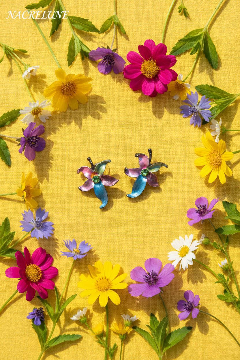 Boucles d'Oreille Fleurs en Émail Multicolore – Bijou Fantaisie Coloré | NACRELUNE NACRELUNE Boucles d'oreille