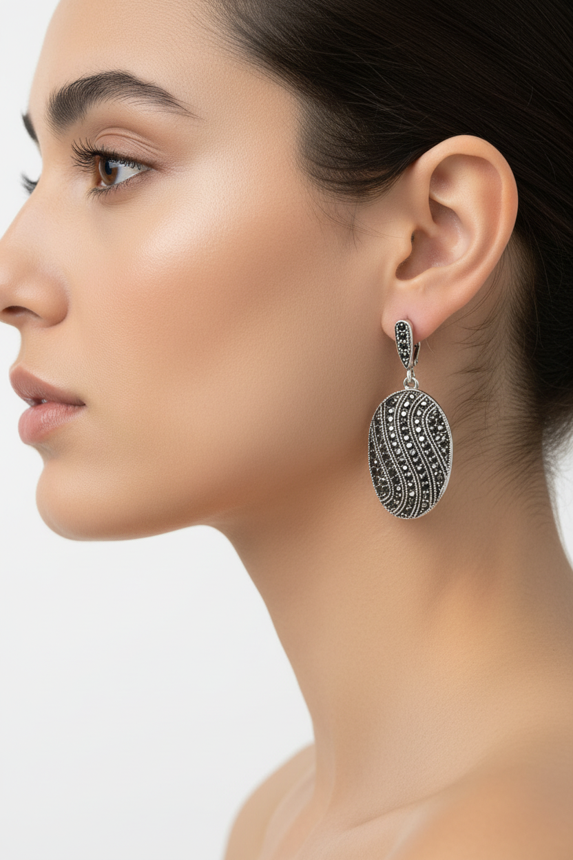 Boucles d’oreille en marcassites nacrelune.com boucles d'oreille