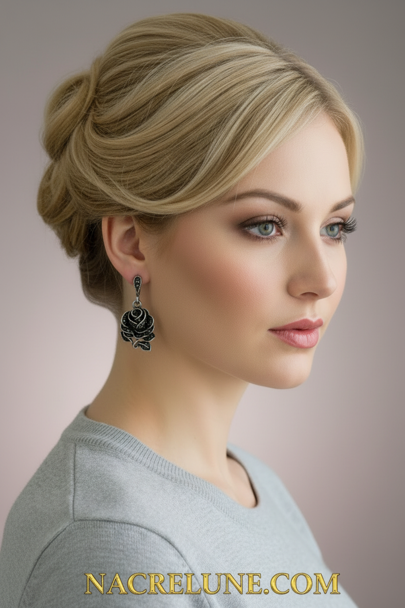 Boucles d’oreille en argent et marcassites en forme de rose nacrelune.com boucles d'oreille