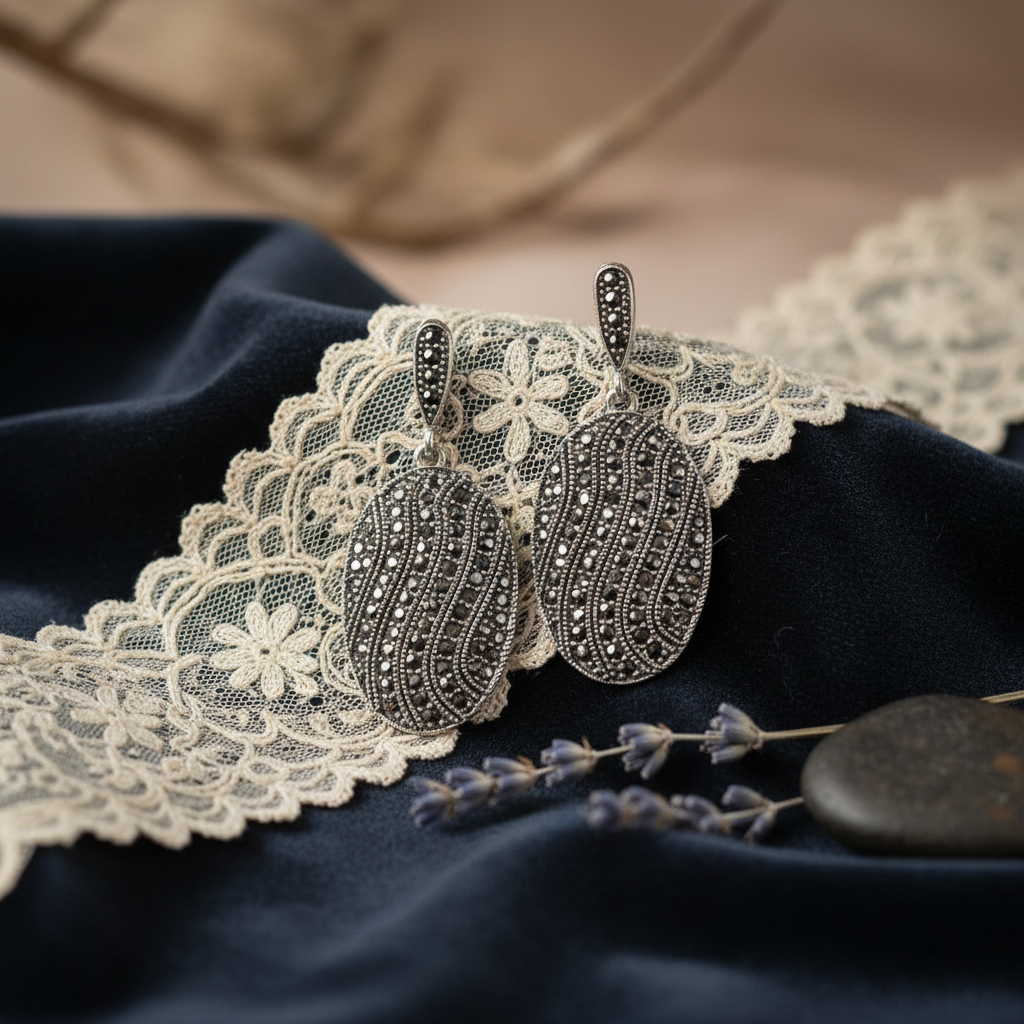 Boucles d’oreille en marcassites nacrelune.com boucles d'oreille