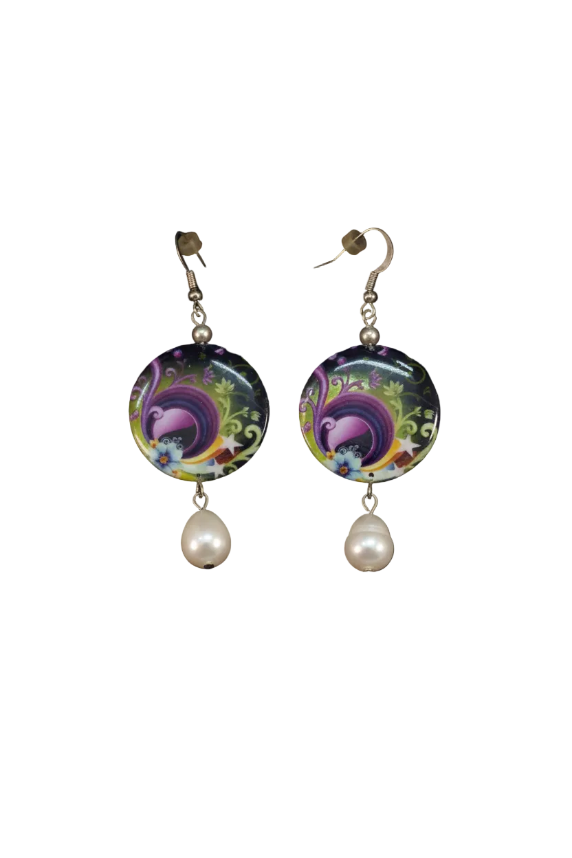 Boucles d'Oreille Nacre Décorée & Perle de Culture – Bijou Naturel Précieux | NACRELUNE nacrelune.com boucles d'oreille