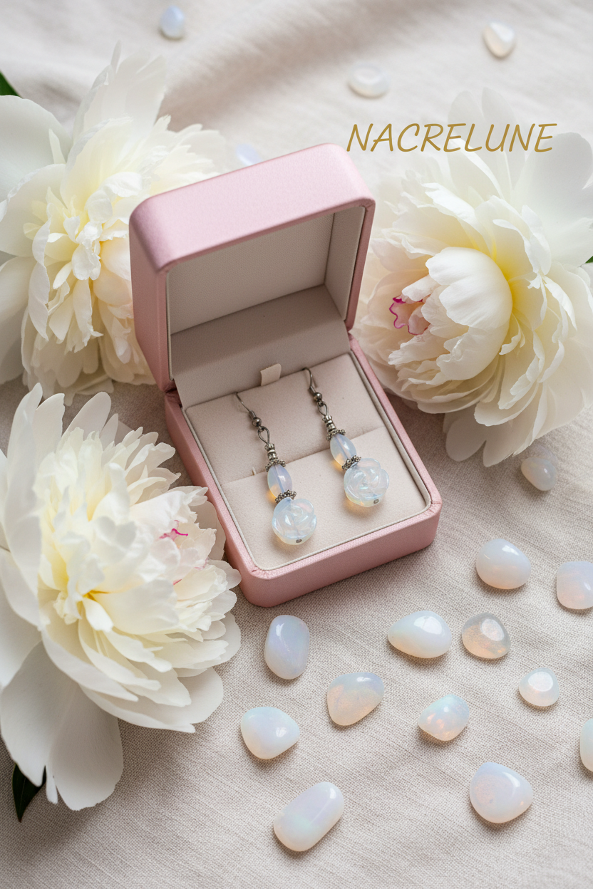 Boucles d'Oreille Fleurs en Opalite – Pierre Naturelle Iridescente | NACRELUNE nacrelune.com boucles d'oreille