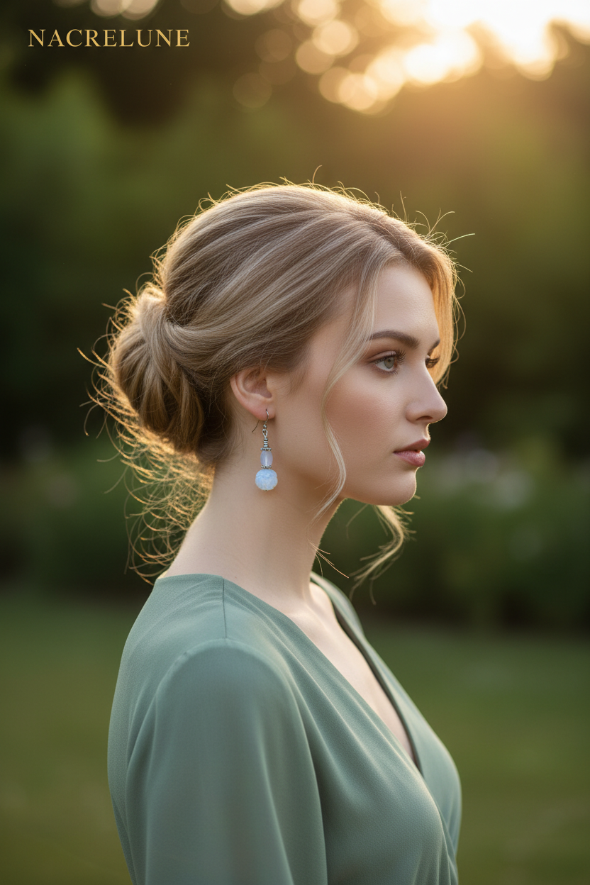 Boucles d'Oreille Fleurs en Opalite – Pierre Naturelle Iridescente | NACRELUNE nacrelune.com boucles d'oreille