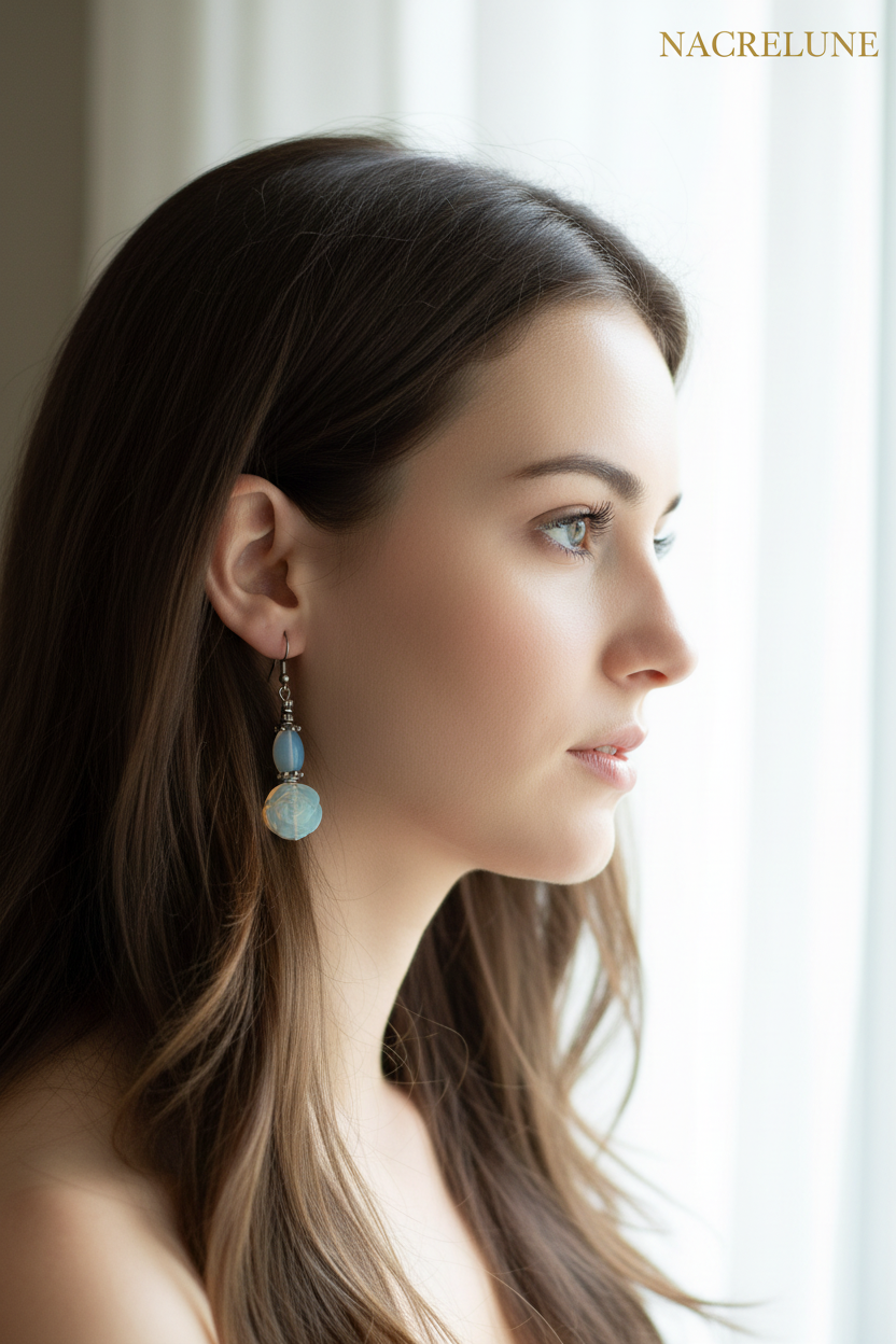 Boucles d'Oreille Fleurs en Opalite – Pierre Naturelle Iridescente | NACRELUNE nacrelune.com boucles d'oreille