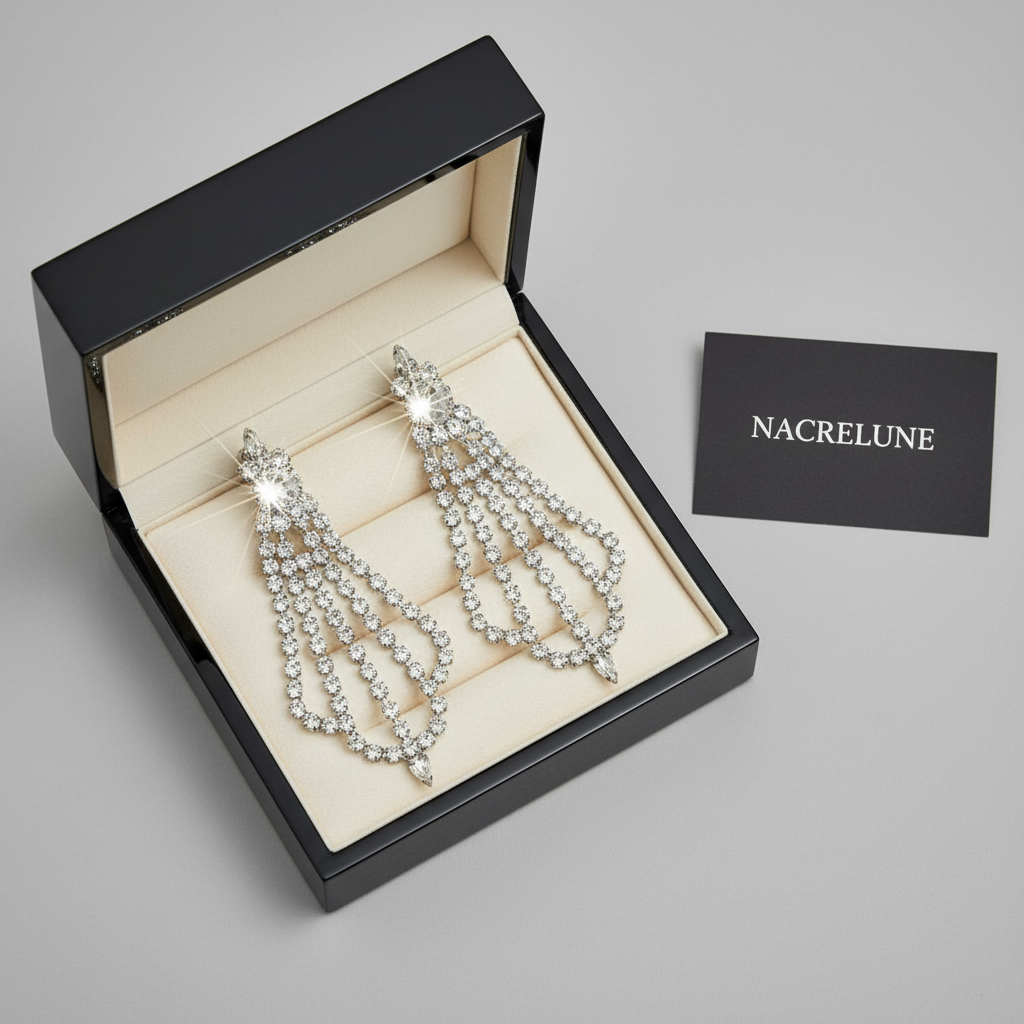 Très grandes boucles d’oreille clip en strass nacrelune.com boucles d'oreille